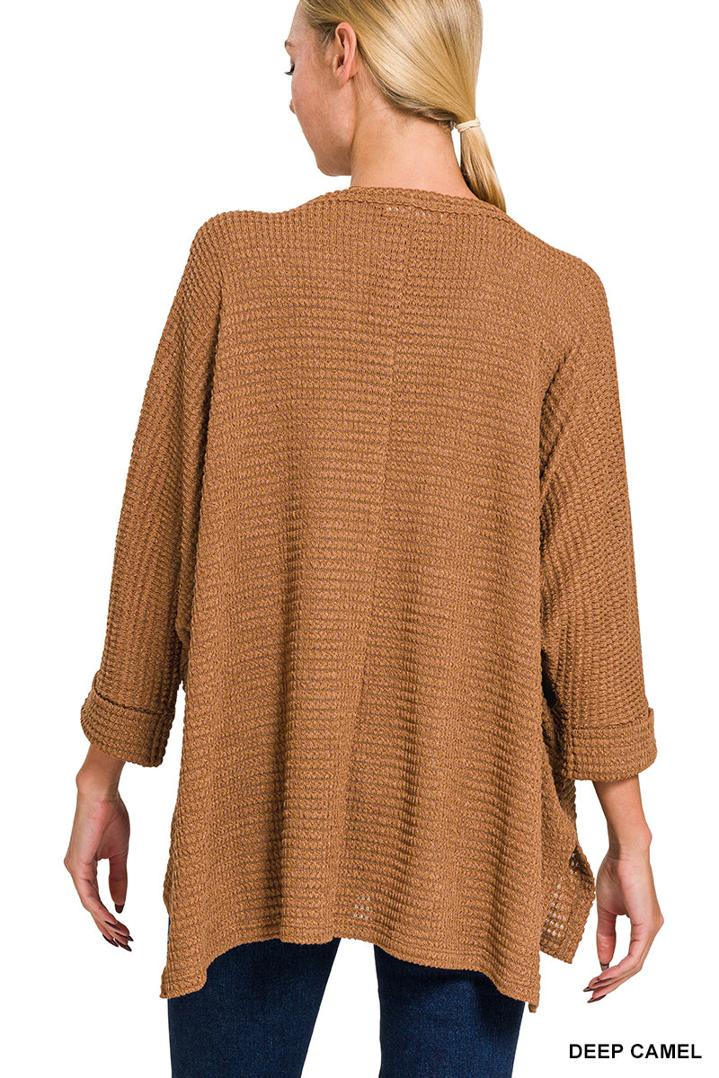 3/4 Sleeve V-neck Jacquard Sweater