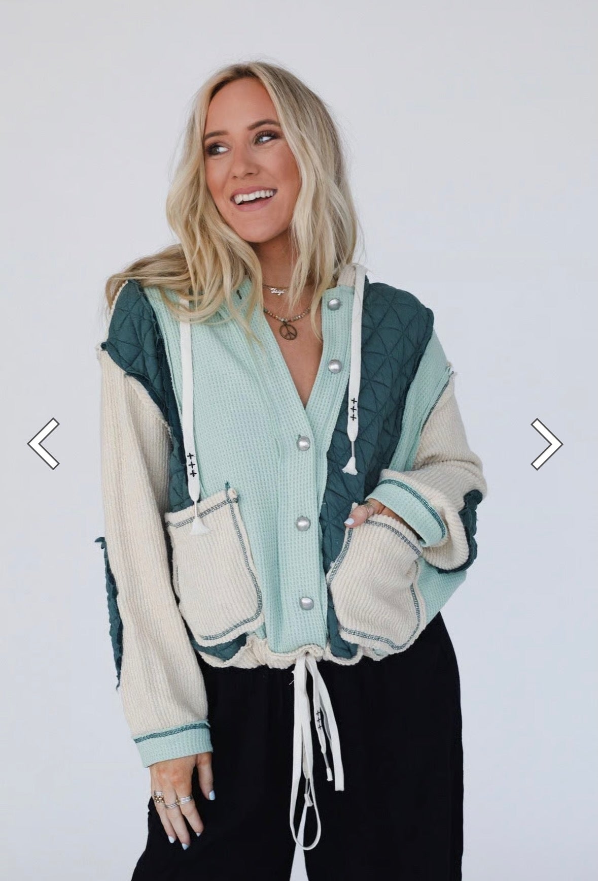 Pines & Porches Shacket – Forest & Cream Quilted Waffle Knit Jacket