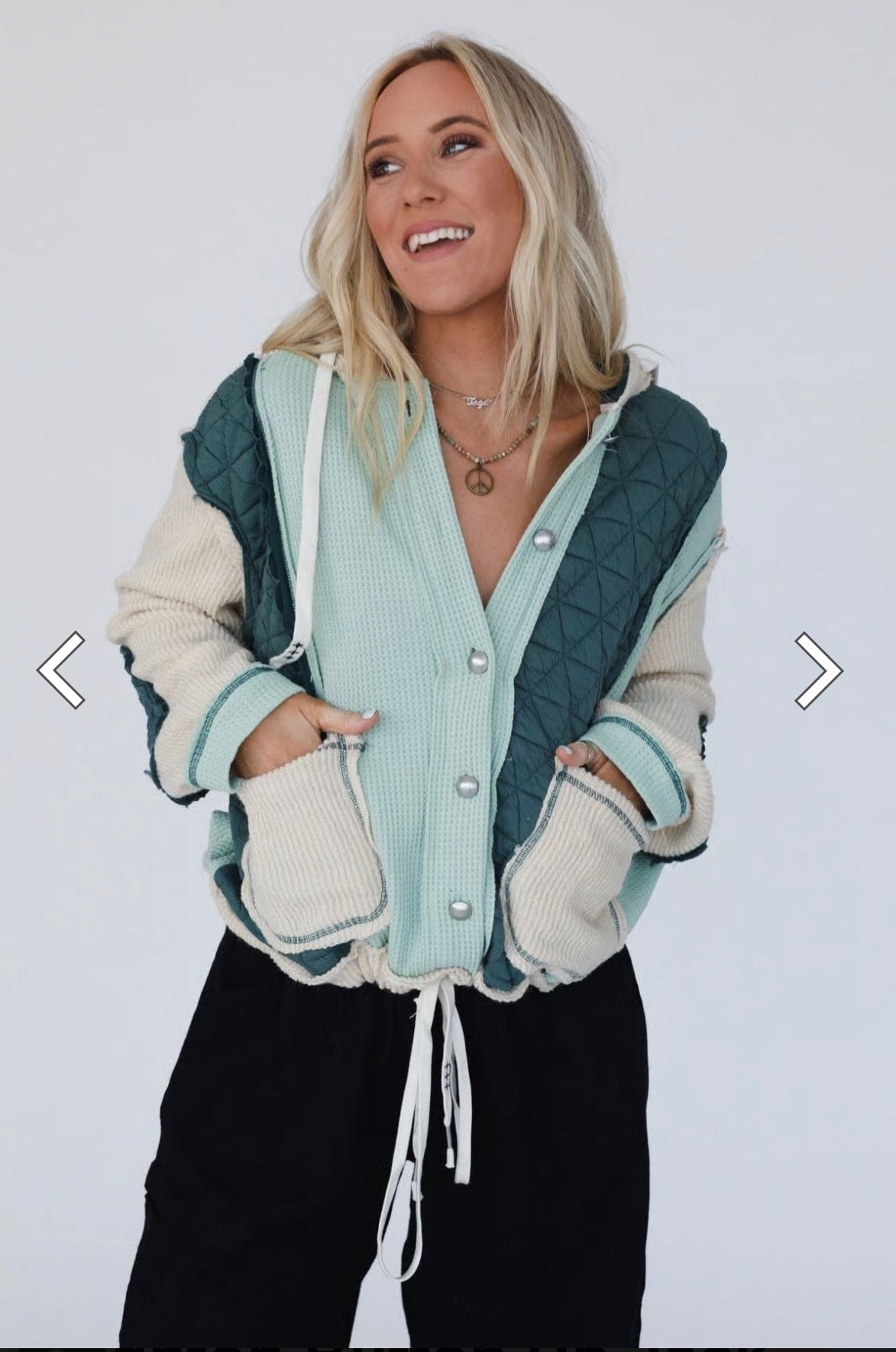 Pines & Porches Shacket – Forest & Cream Quilted Waffle Knit Jacket