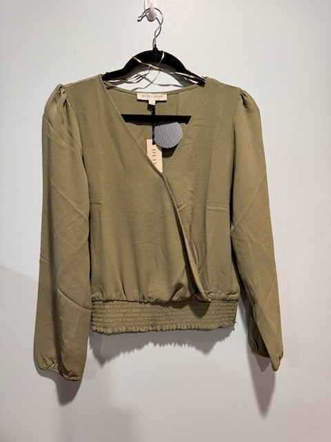 The Olive Grove Wrap Top – Smocked Waist Long Sleeve Wrap Blouse