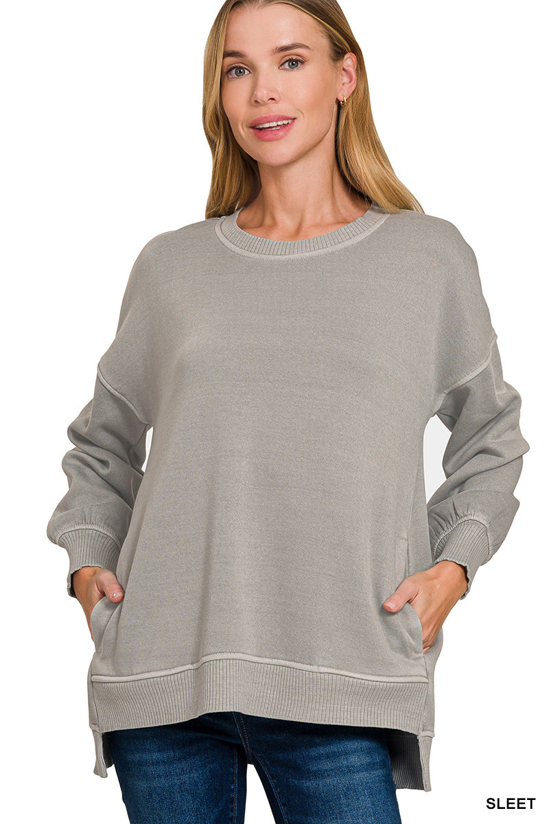 Pigment dyed fleece sweatshirt with pockets