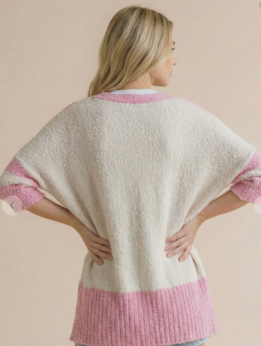 The Stay Awhile Cardigan - Stripe Popcorn Button Down Oversized Cardigan