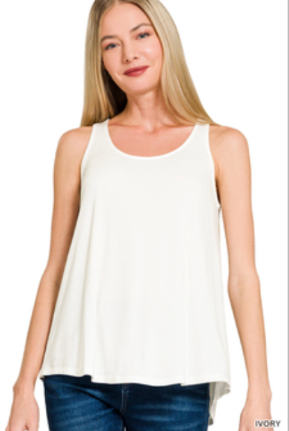 Scoop Neck Rayon Wide Strap Relaxed Flowy Tank Top