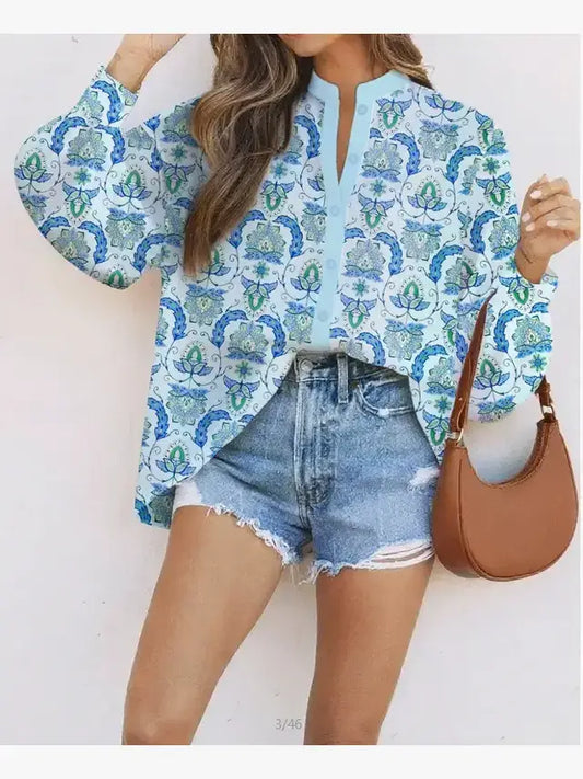 The Free Spirit Paisley Top - Puff Sleeve Cotton Shirt
