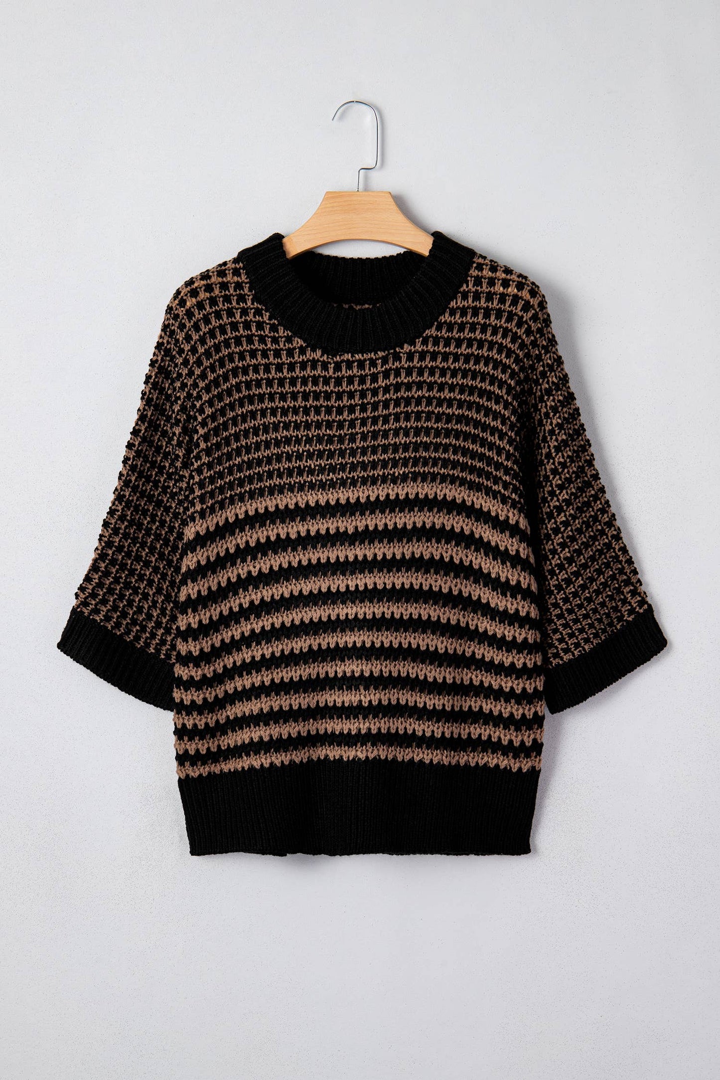 The Coffee Run Striped Sweater - Slouchy 3/4 Sleeve Draped Knit