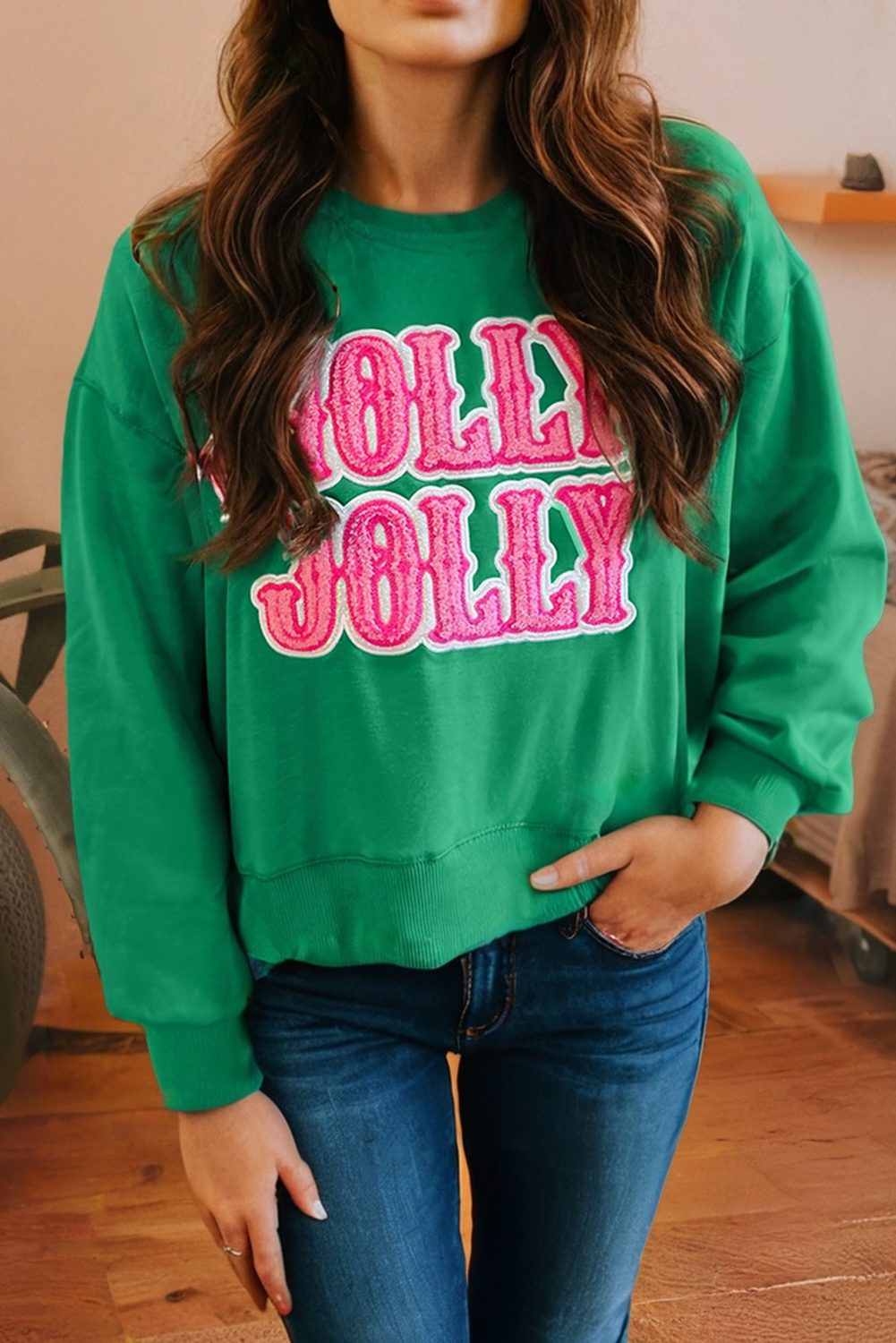 Holly Jolly Towel Embroidered Holiday Sweatshirt
