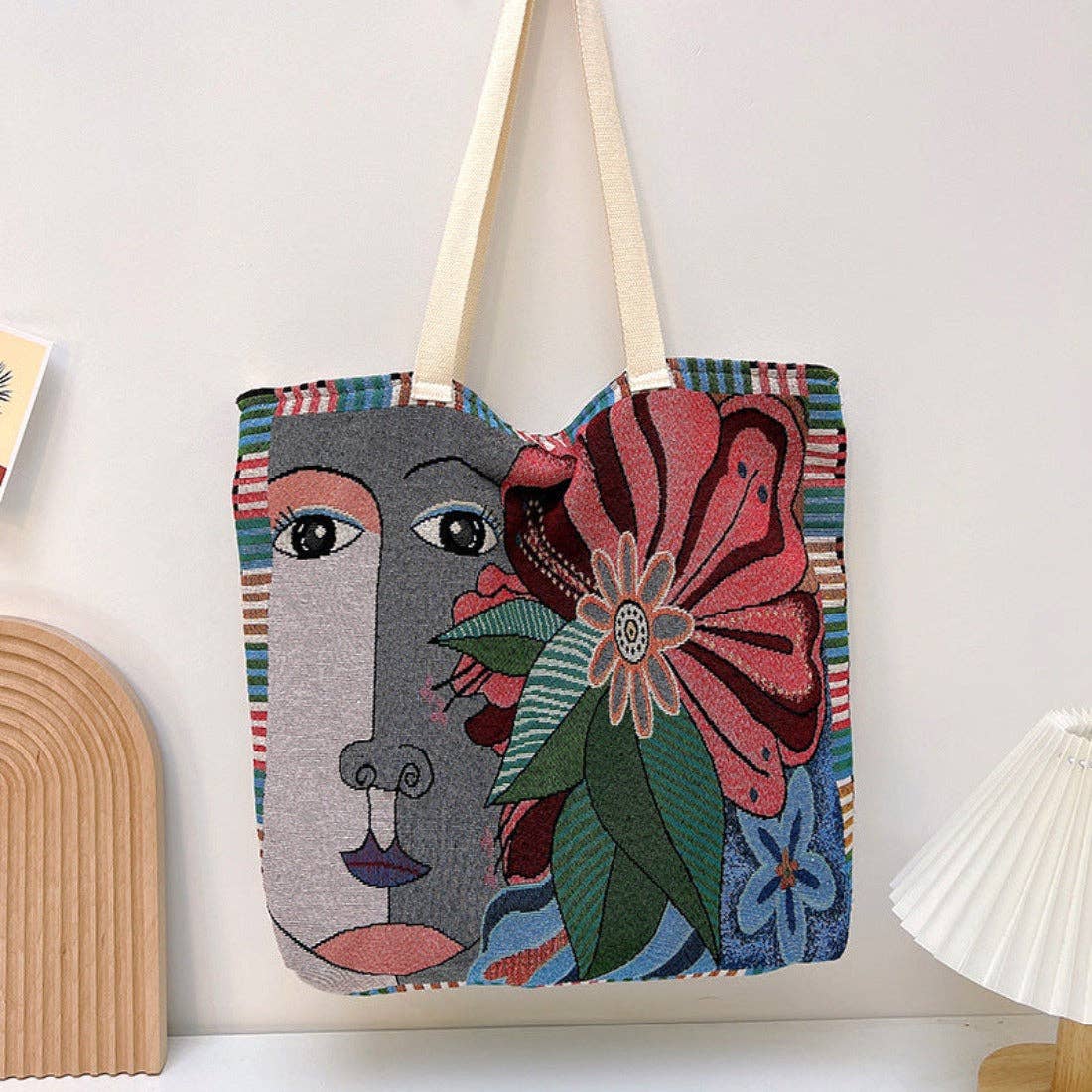 Artsy Large Embroidered Tote Bag