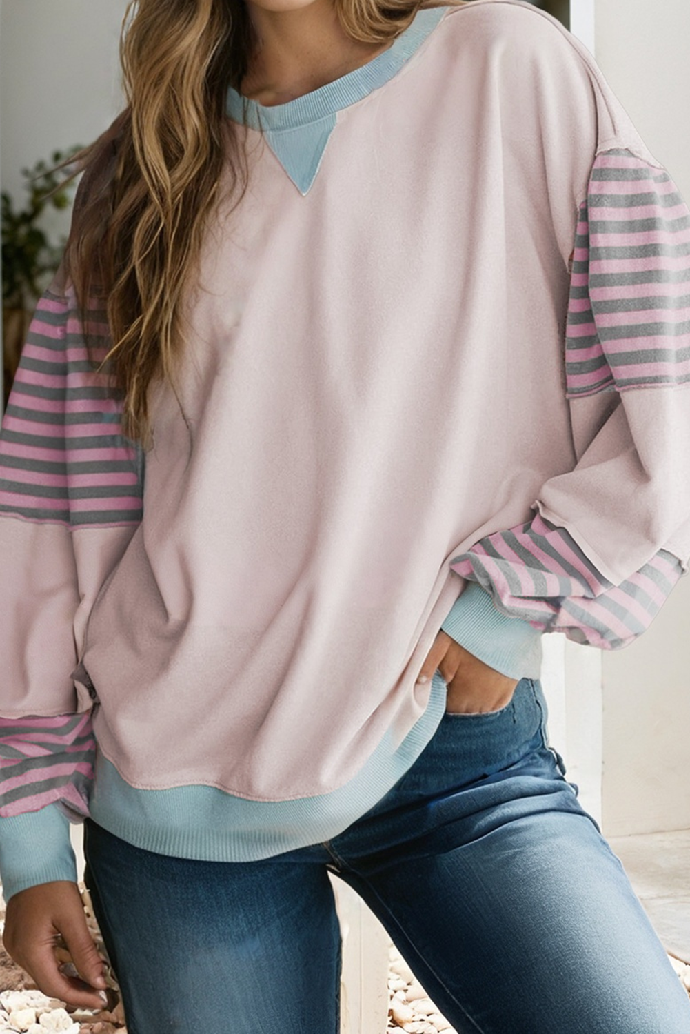 LDC Striped and Colorblock Sweatshirt