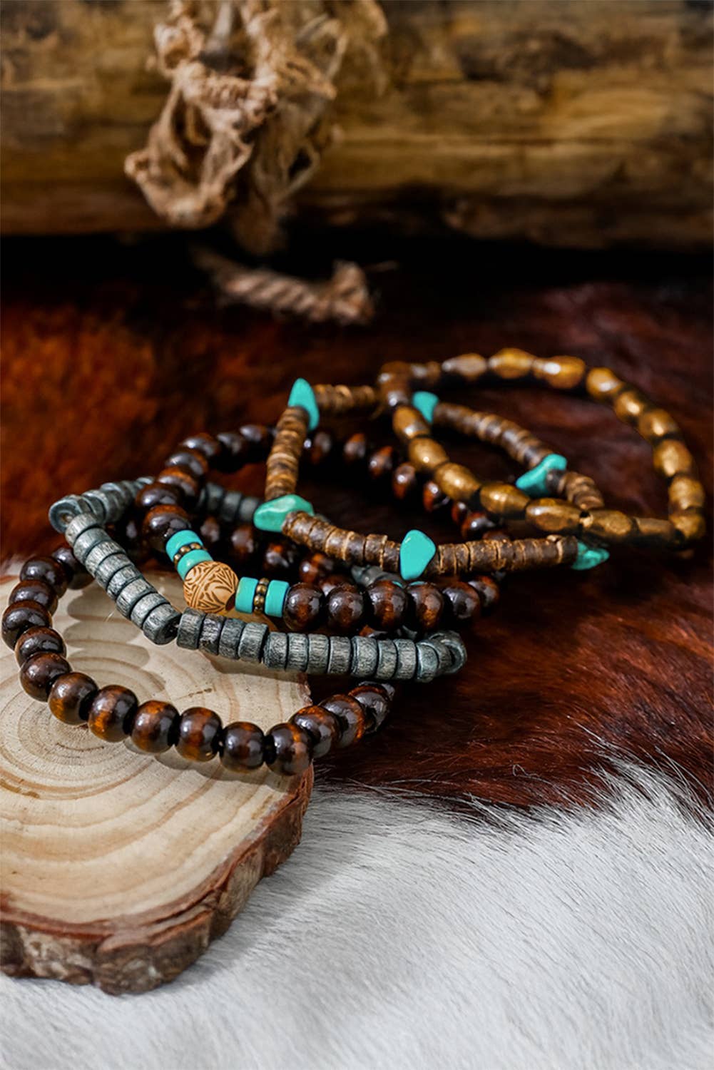 The Easy Earth Bracelet Stack – Boho Turquoise Wooden Beaded Multi-Layer Bracelet
