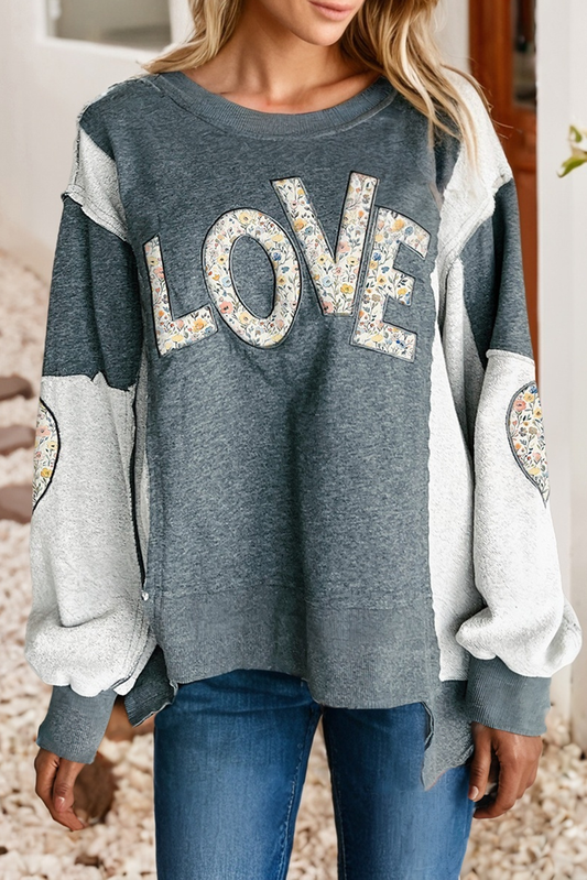 LDC LOVE Valentine Graphic Exposed Seam Patchwork Sweatshirt