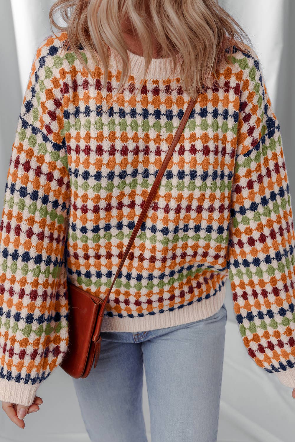Little Daisy Closet -  LDC Round Neck Polka Dot Colorblock Shift Sweaters